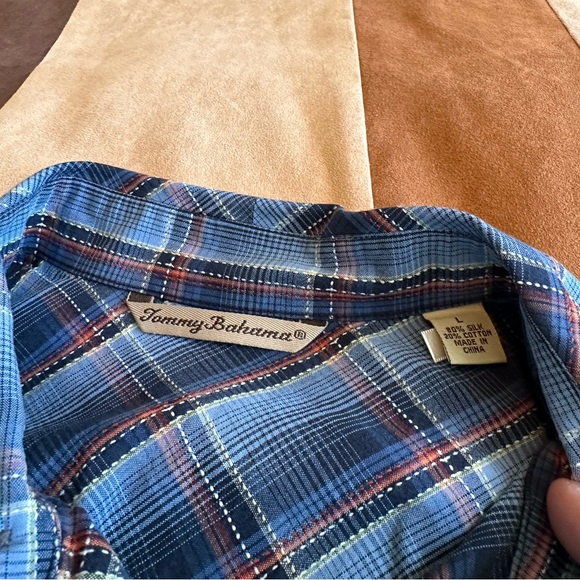 Tommy Bahama Silk men’s long sleeve shirt large blue plaid - Picture 2 of 2